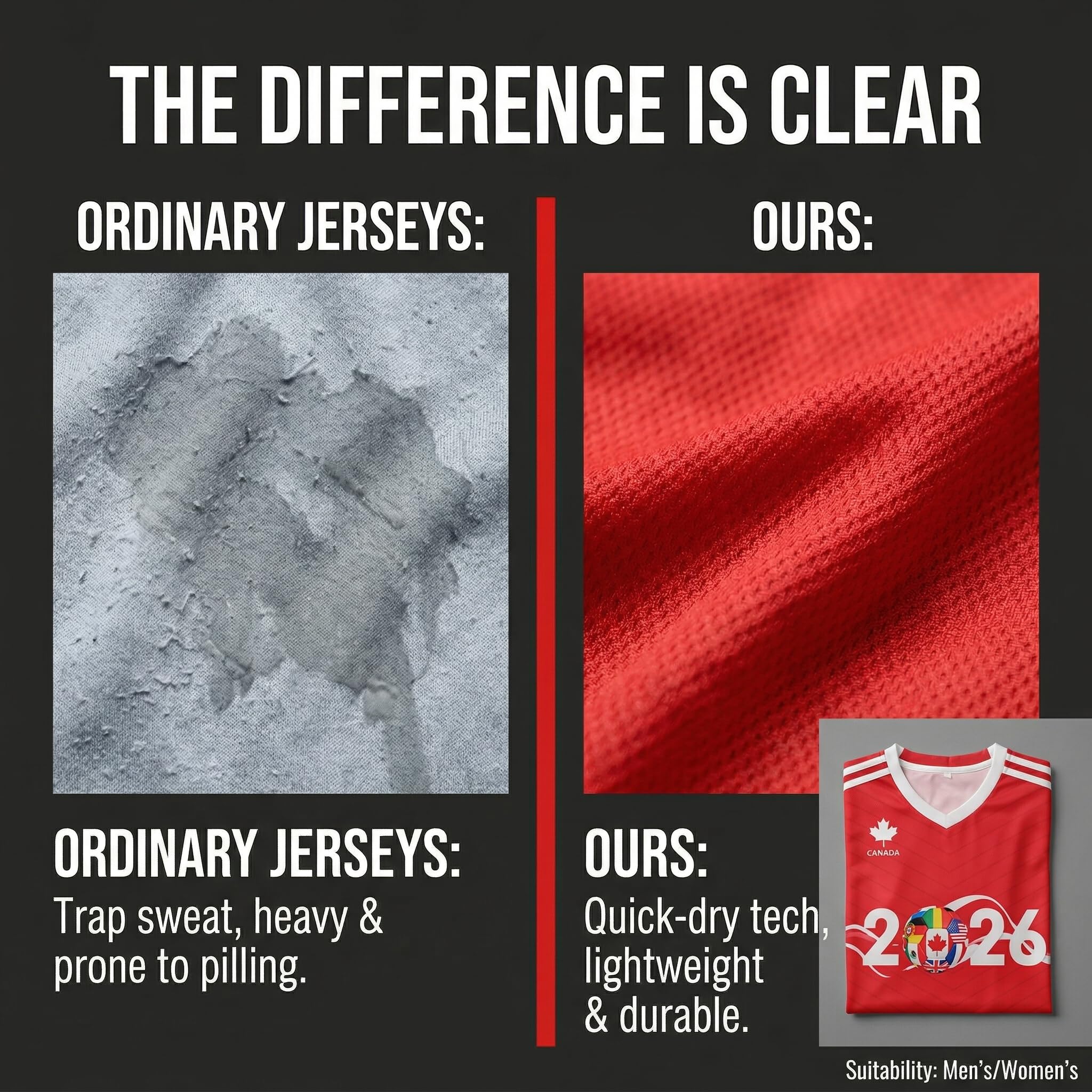 Team Canada Soccer Jersey, One Piece Youth&Adult Canada Soccer Jersey, Size S-3XL Red World Football Jersey — view 5