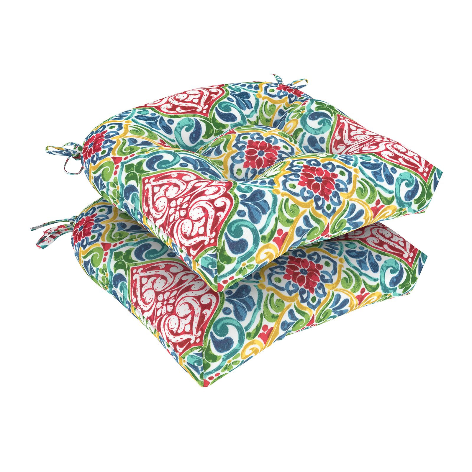 DYTXIII Set of 2 Outdoor Chair Cushions 19"x19"x4", Water Repellent Tufted Patio Seat Cushions with Ties, Thick Replacement Pads for Wicker Dining