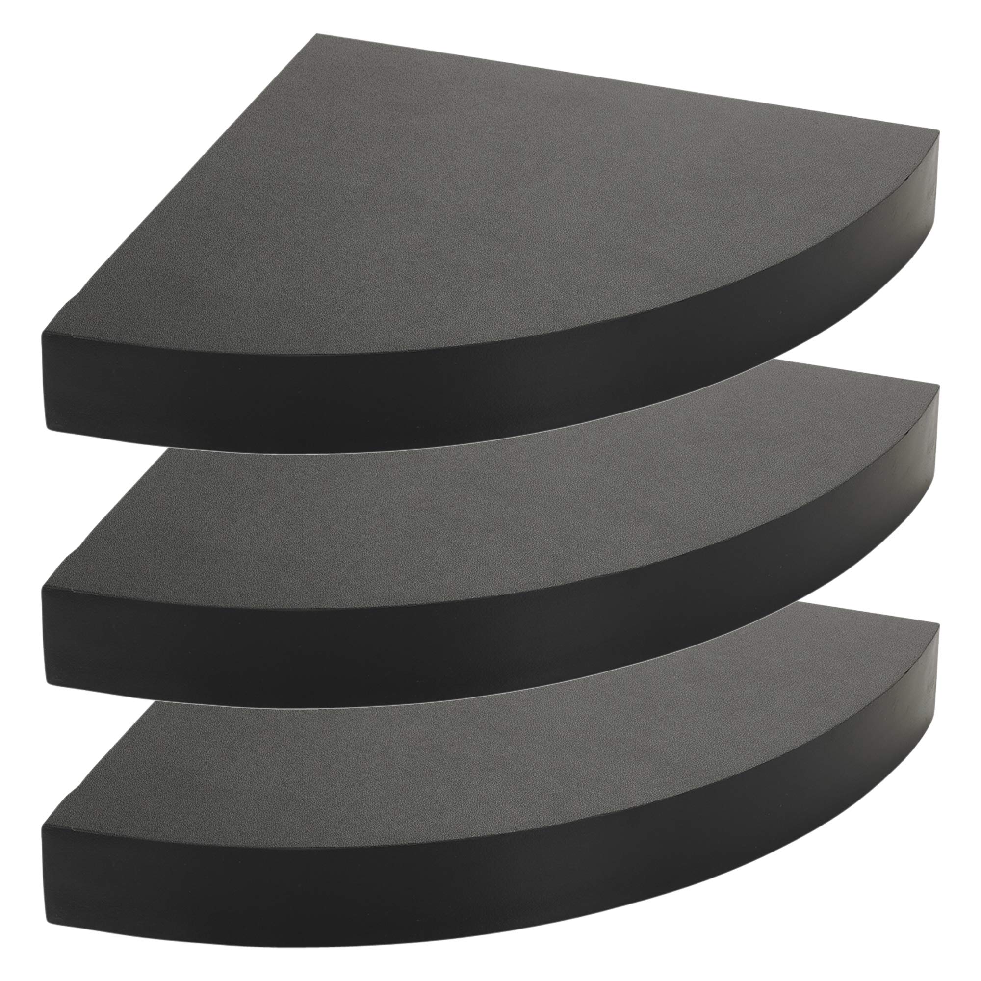 Urbnliving Black 3 X Floating Wooden Wall Mounting Corner Shelf Display Unit (Black)