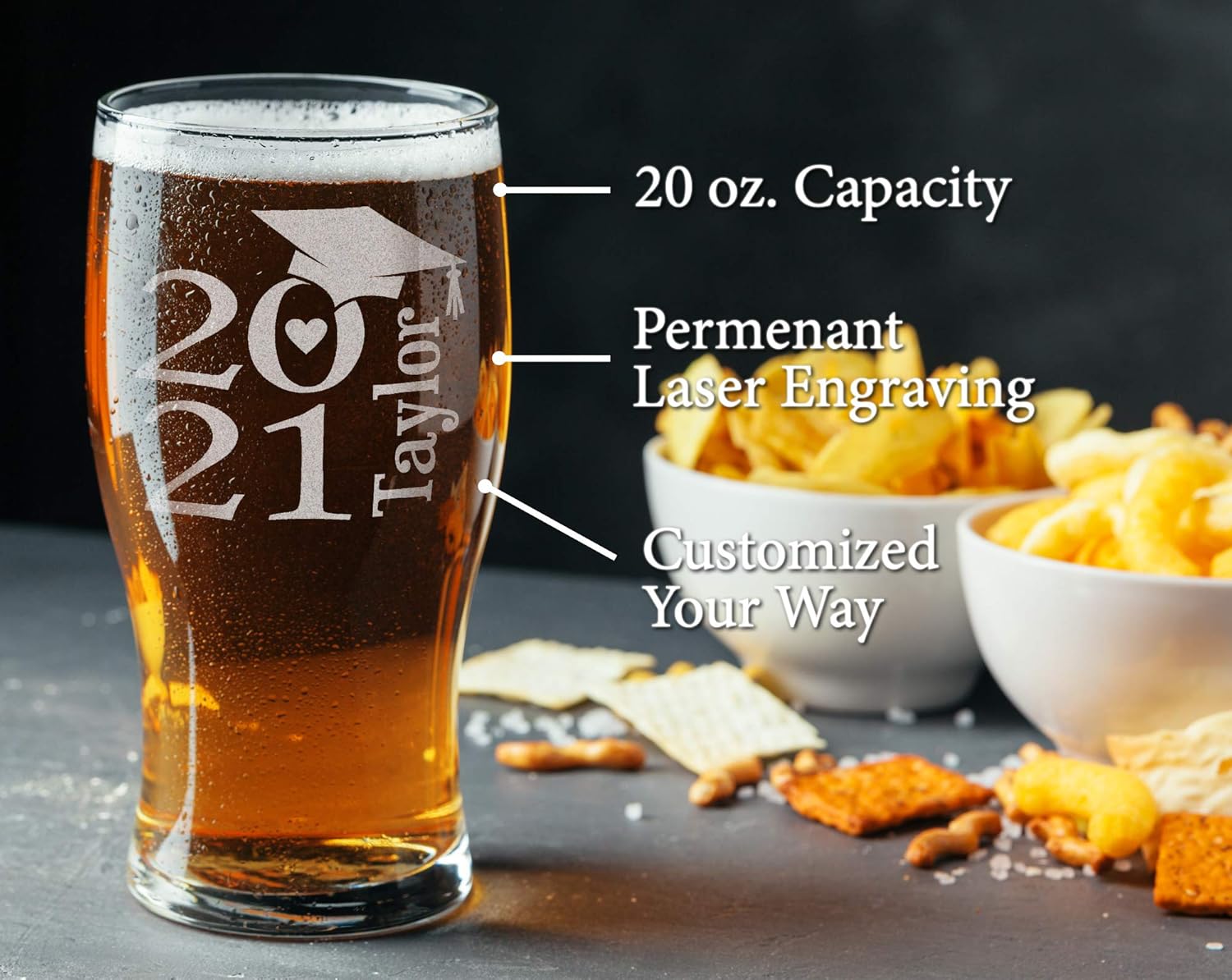 Custom-Engraved-Glasses-by-StockingFactory ONE College Graduation Gifts for Men Class of 2021 Masters Bachelors Graduate Degree Stemless Wine or Beer Glass Personalized Drinking Mug