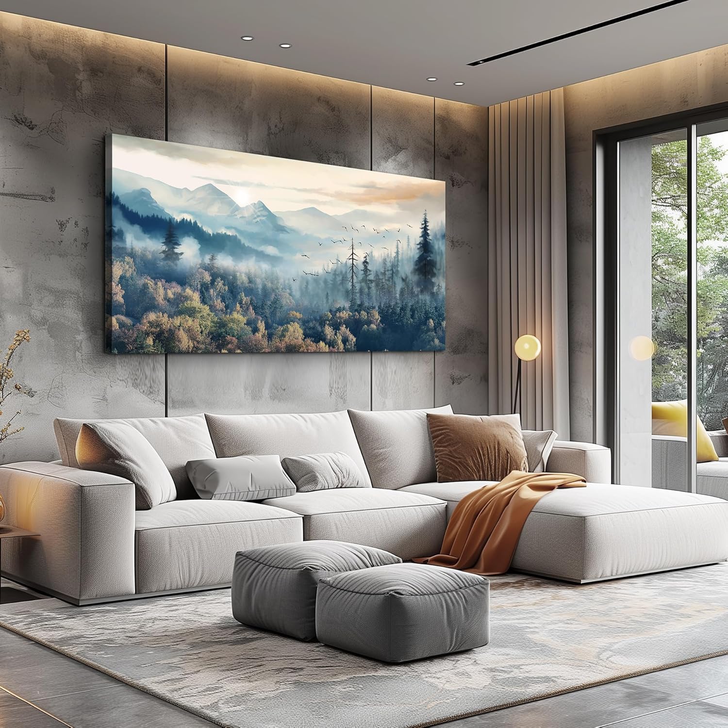 MHARTK66 Modern Canvas Wall Art For Living Room Decorations For Bedroom Office Wall Decor Prints Foggy Forest Trees Landscape Wall Painting Pictures Ready To Hang Room Home Decor 20x40 in