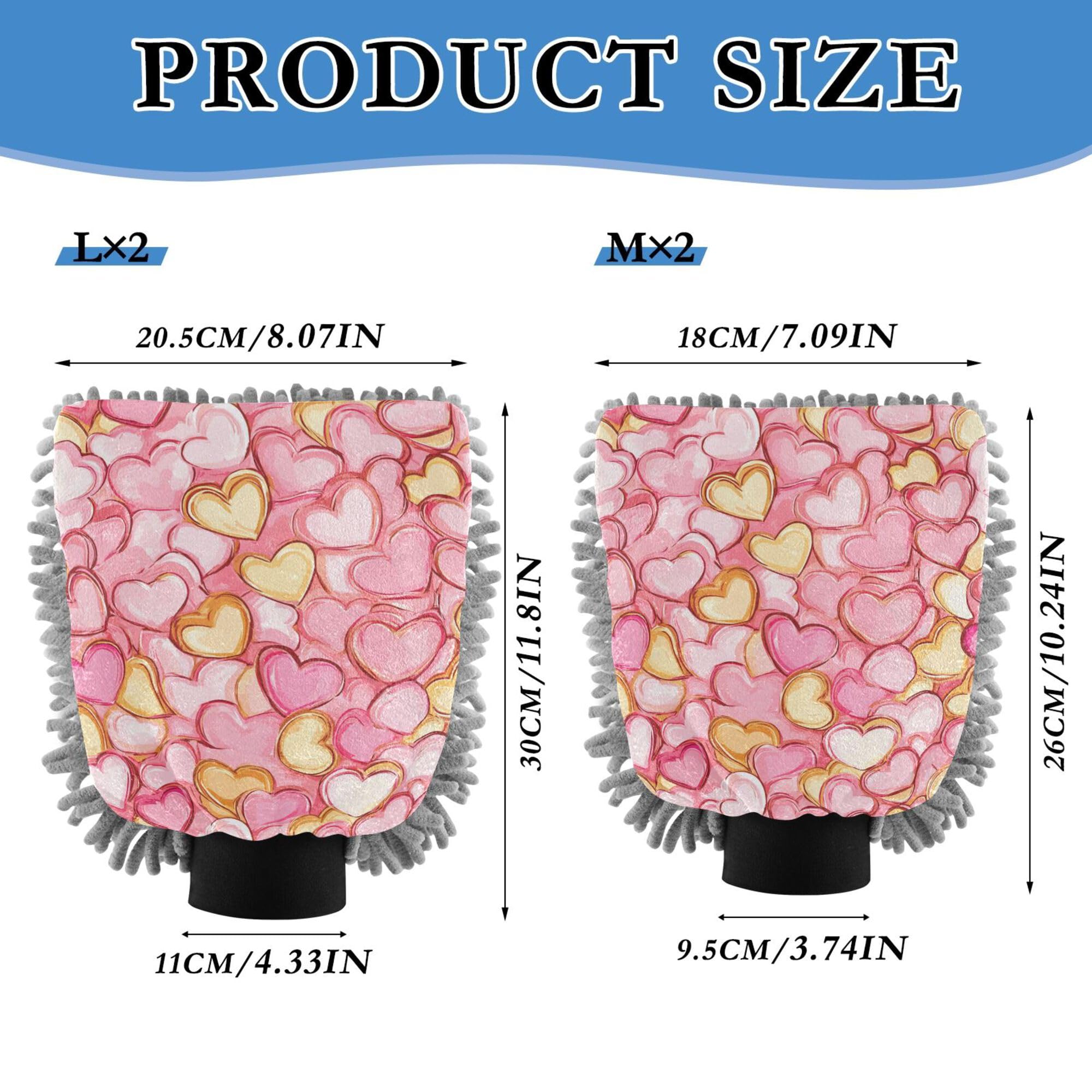 Wudan Cartoon Cute Golden Pink Love Car Wash Mitts 2 Pack Car Clean Gloves Scratch Free Cleaning Mitten for Wash Drying