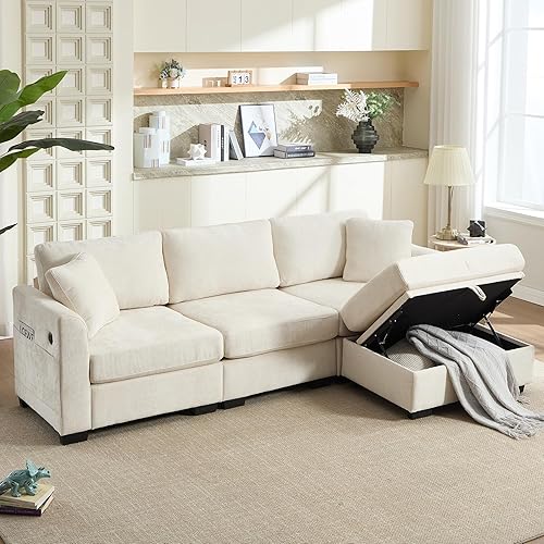 Miniatura 10 de Sofá seccional verde, sofá modular seccional, sofá otomano de almacenamiento móvil con almacenamiento, sofás seccionales en forma de L, 4 asientos,