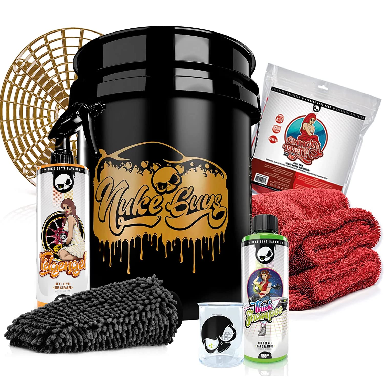 Nuke Guys 2 Buckets Washing Methods Car Care Set: Pink Cherry Car Shampoo, 500 ml 2 x GritGuard Wash Buckets 20 Litres 1 x Grit Guard Insert GritGuard Washboard