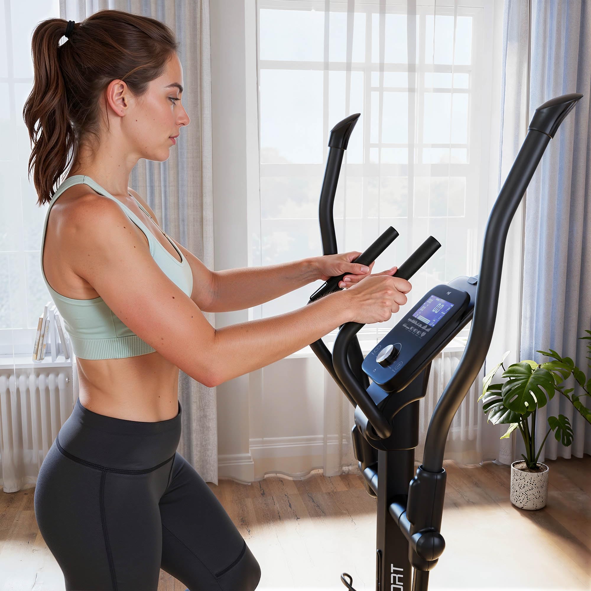 HOP-Sport® Vélo elliptique d'Appartement APP Connecté HS-5000C Rayner, Machine Elliptique d’Appartement, 32 Niveaux de Résistance et Capteurs de Pouls, Charge Max. 130 kg