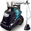 SALAV Heavy Duty Commercial Full-Size Garment Steamer with Foot Pedals and Extra Large 3L (101.5 oz) Water Tank, 1800 watts of Poweful Steam (Navy)