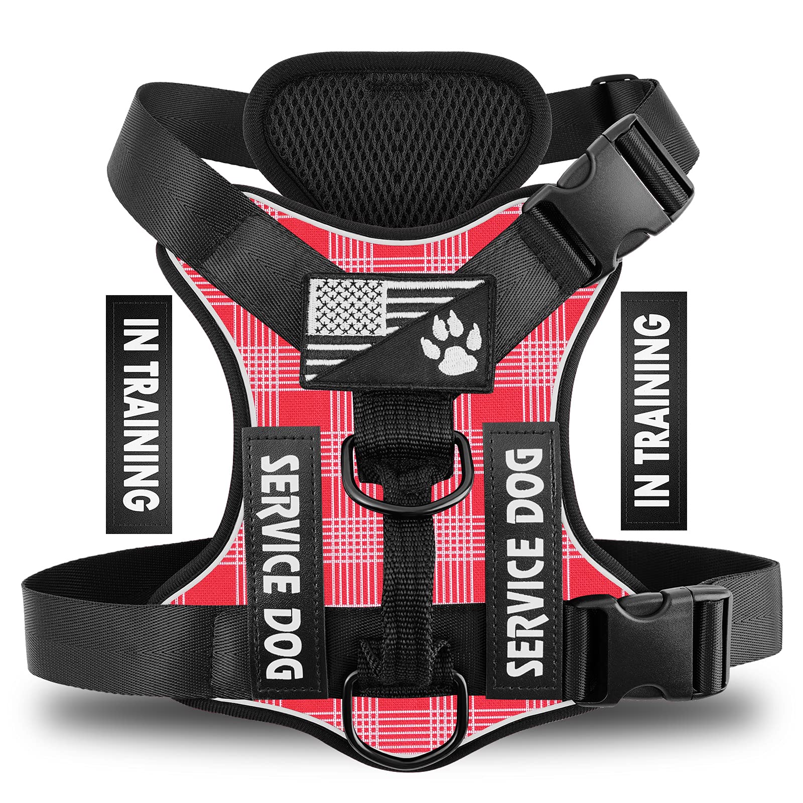 Demigreat Service Dog Harness, Reflective Dog Vest Harness with 5 PCS Patches, Adjustable Soft Oxford Pet Harness, Inner Layer Mesh, Easy to Control for Dogs