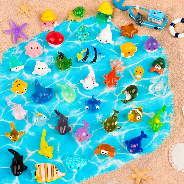 40PCS Mini Glass Animal Figurines - Resin Sea Creatures for Kids Crafts