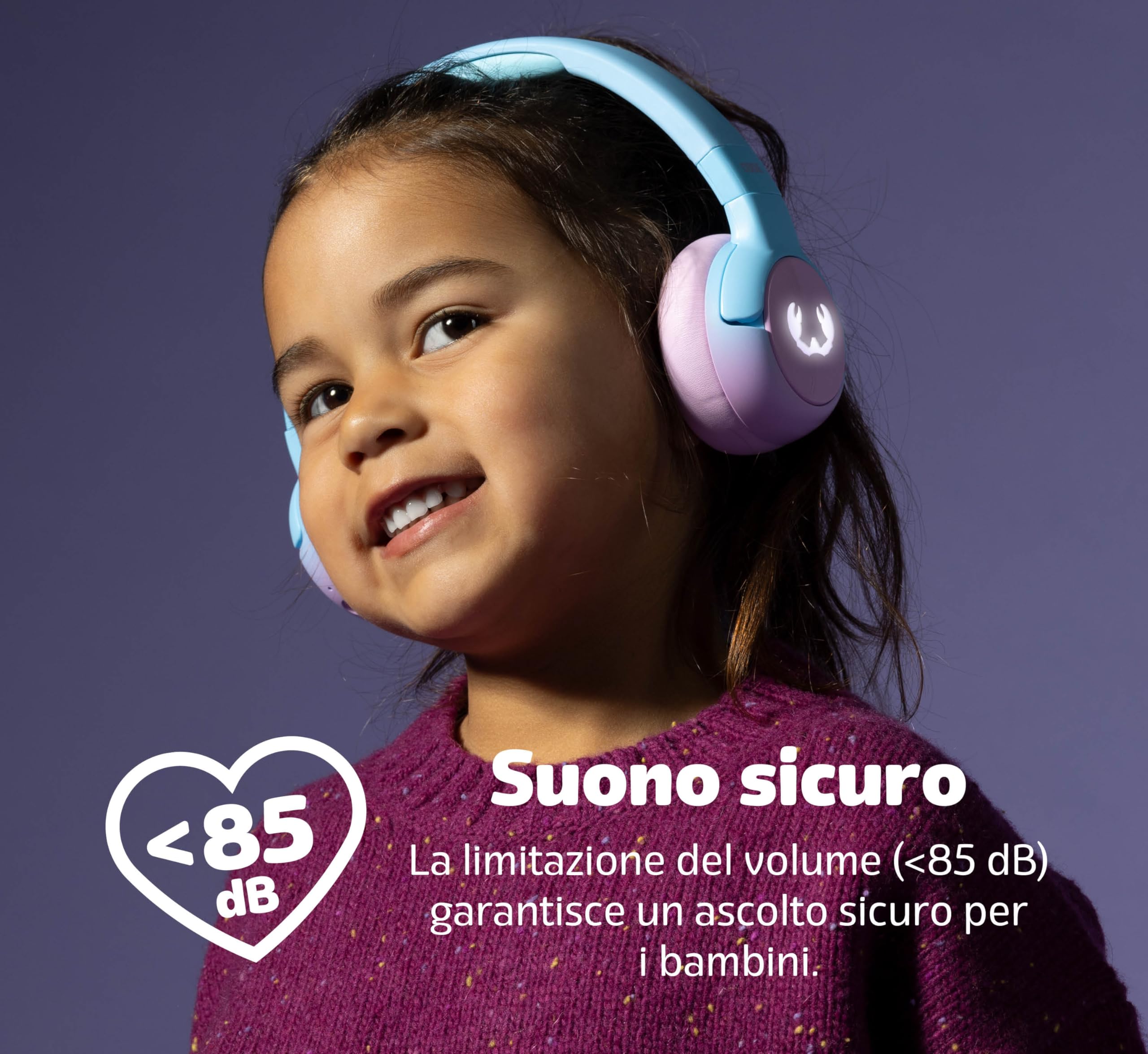 Fresh 'n Rebel Code Junior, Cuffie Bluetooth Senza Fili per Bambini, suono sicuro (<85dB), Adesivo inclusi, Collegare due cuffie, Effetti LED. 48 ore di riproduzione (Wavy Water)