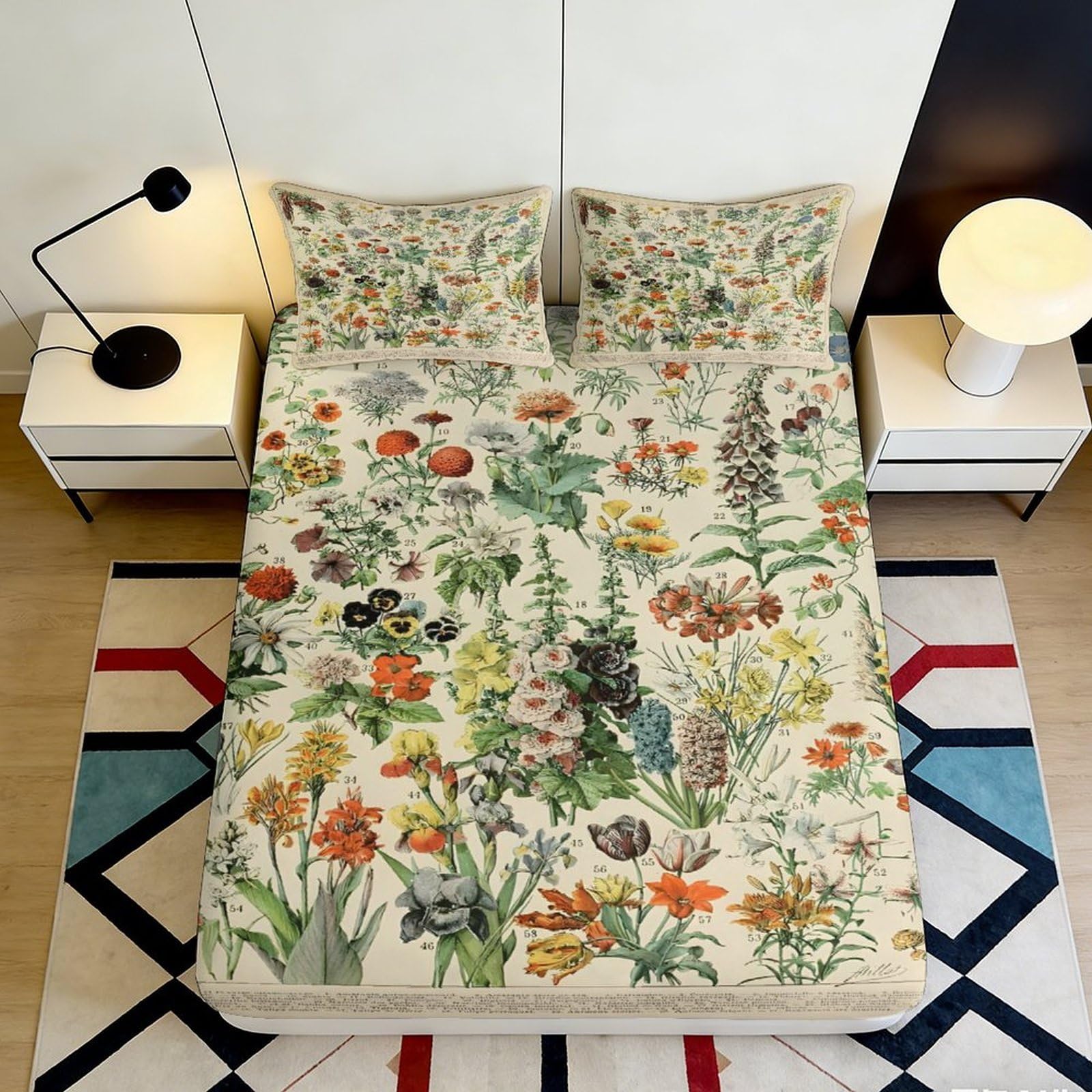 3D Printed Wildflower Botanical Fitted Sheet Microfiber Soft Breathable Meadow Floral Mattress Cover for Bedroom Guest Room Decor 90x200x25cm