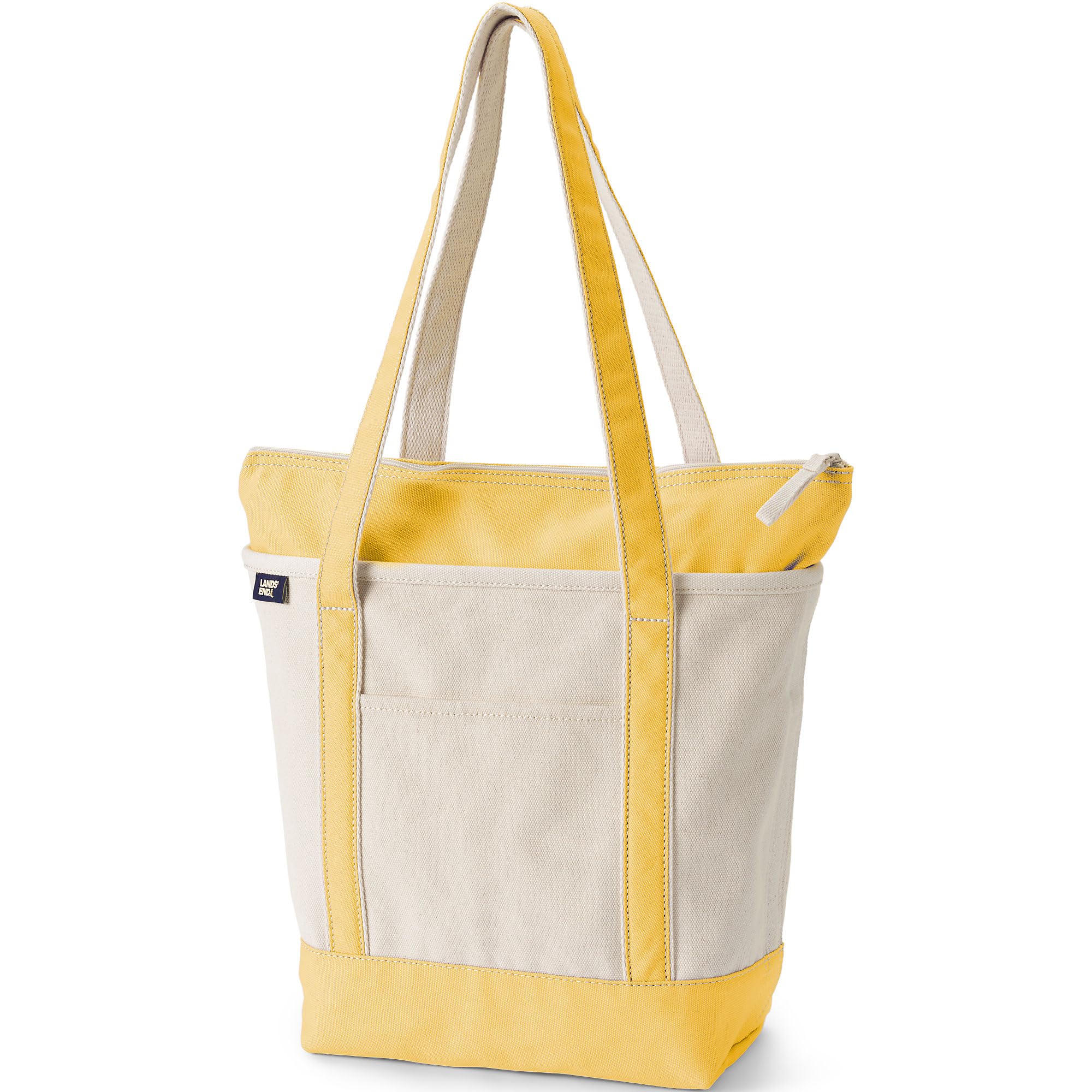 Lands' End Zip Canvas Tote Medium Long Handle Natural/goldenrod