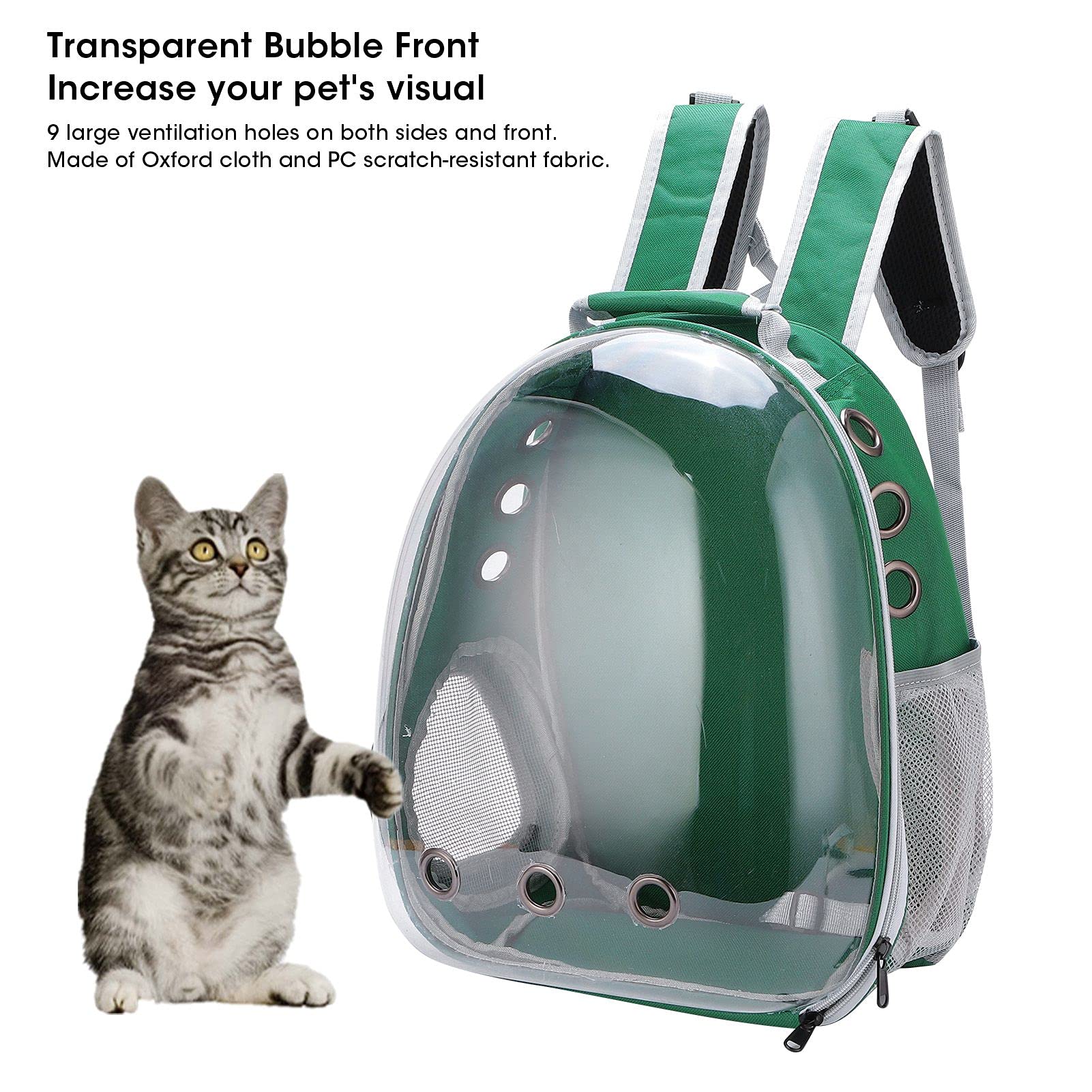 Mochila de Burbujas de Mascotas Transparentes de la Mochila para Gatos para Perros y Gatos pequeños (Versión actualizada Verde)