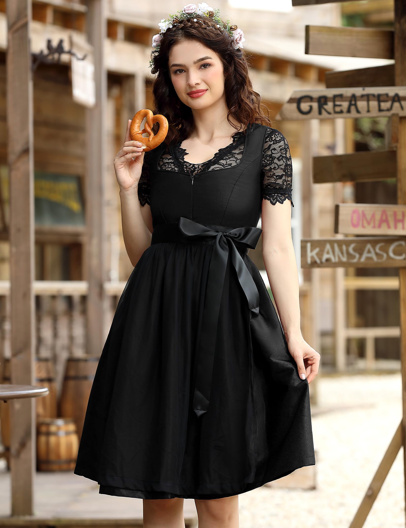 Dirndl Damen Midi Trachtenkleid 3tlg. Trachtenmode Trachtenrock Kleid Dirndlbluse DirndlschüRze für Oktoberfest Von Gr.34-48