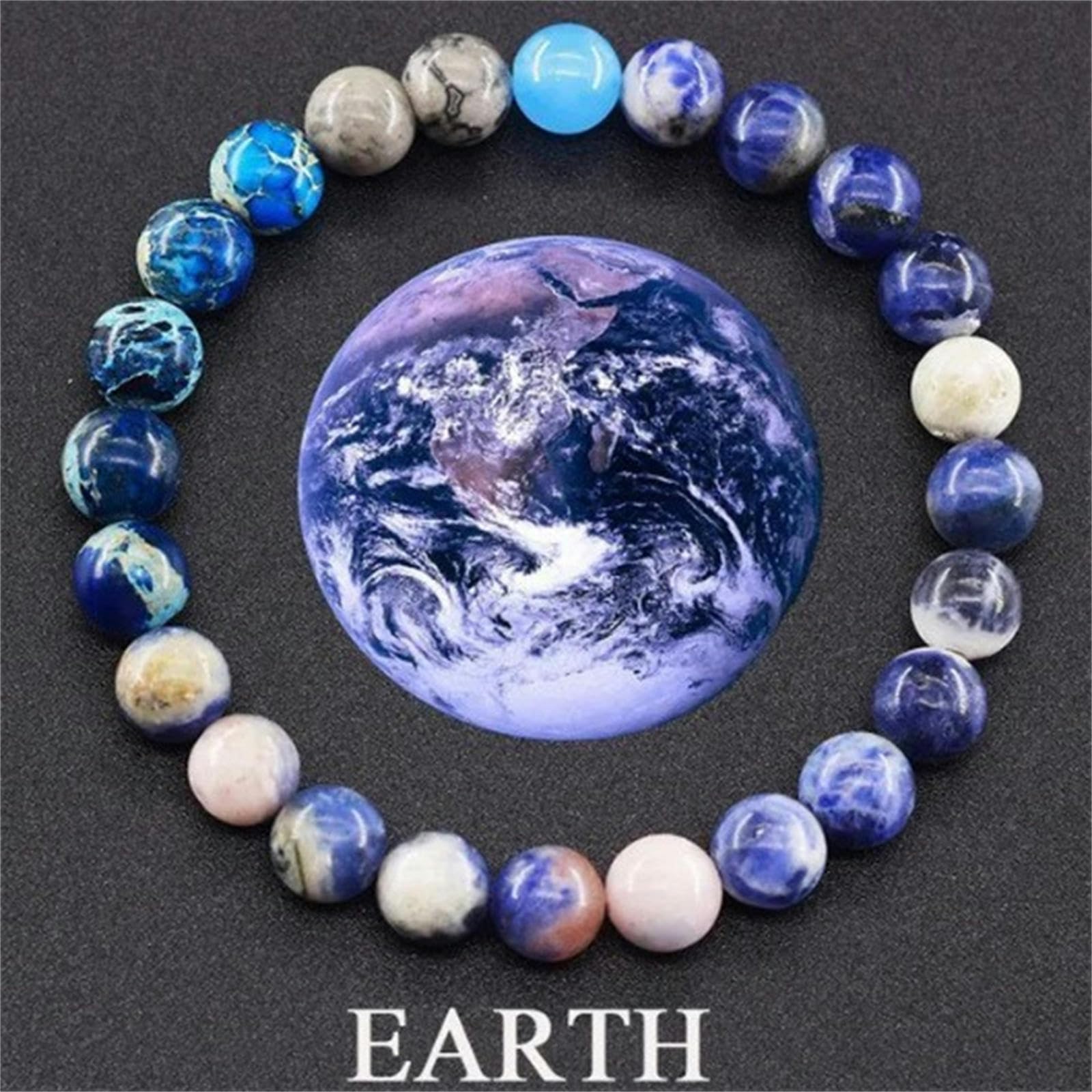 Bracciale Feng Shui Planetario in Pietra Naturale per Uomo E Donna - Universo Sistema Solare in Perline Con Otto Pianeti Fatti A Mano - Luna