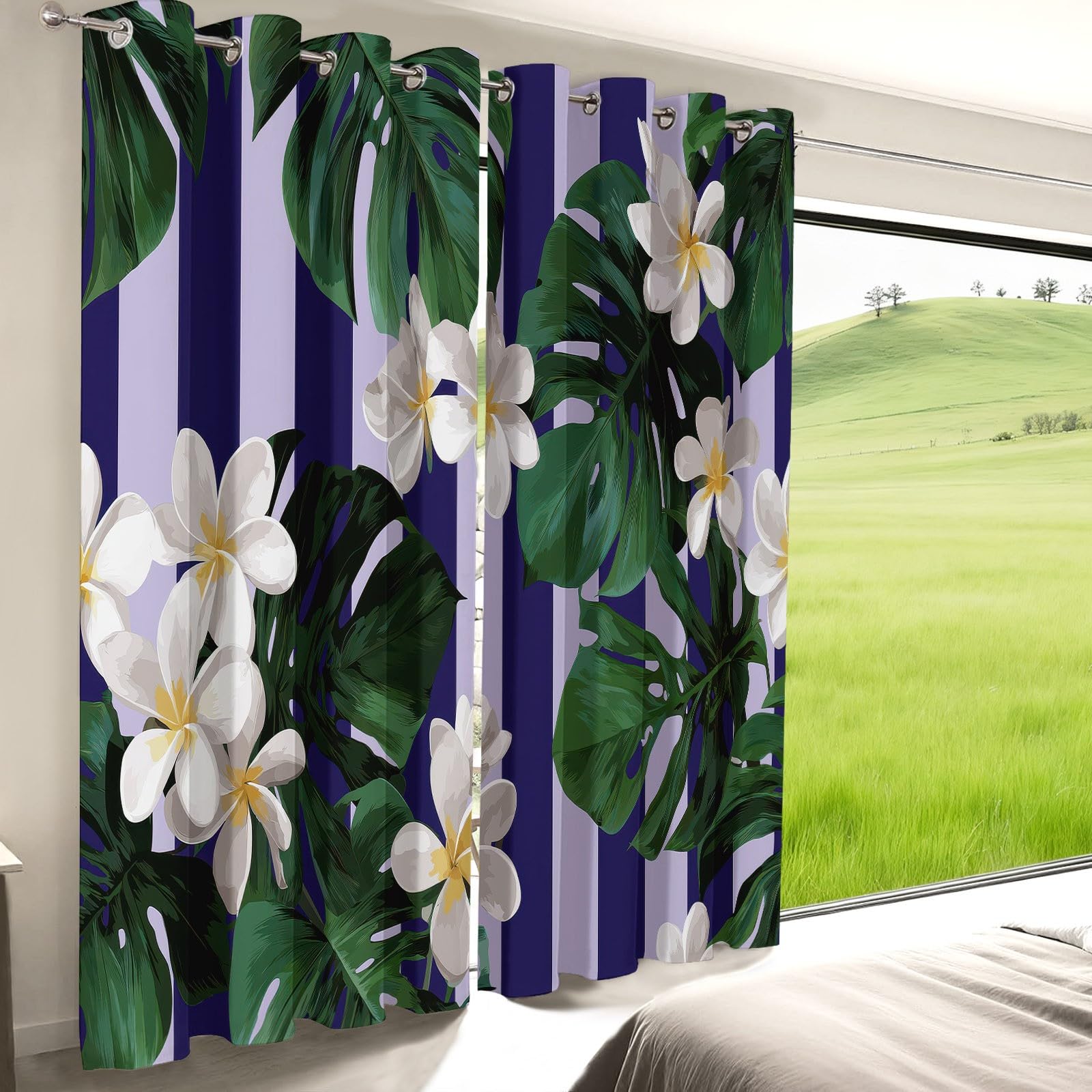 Verdunkelungsvorhänge B75 x H166 cm 2 Paneele, Geräuschreduzierung & Wärmeisolierung Mode Streifen Schick Floral Pflanzen Vorhänge Blickdicht für Schlafzimmer Wohnzimmer Kinderzimmer, Bunt