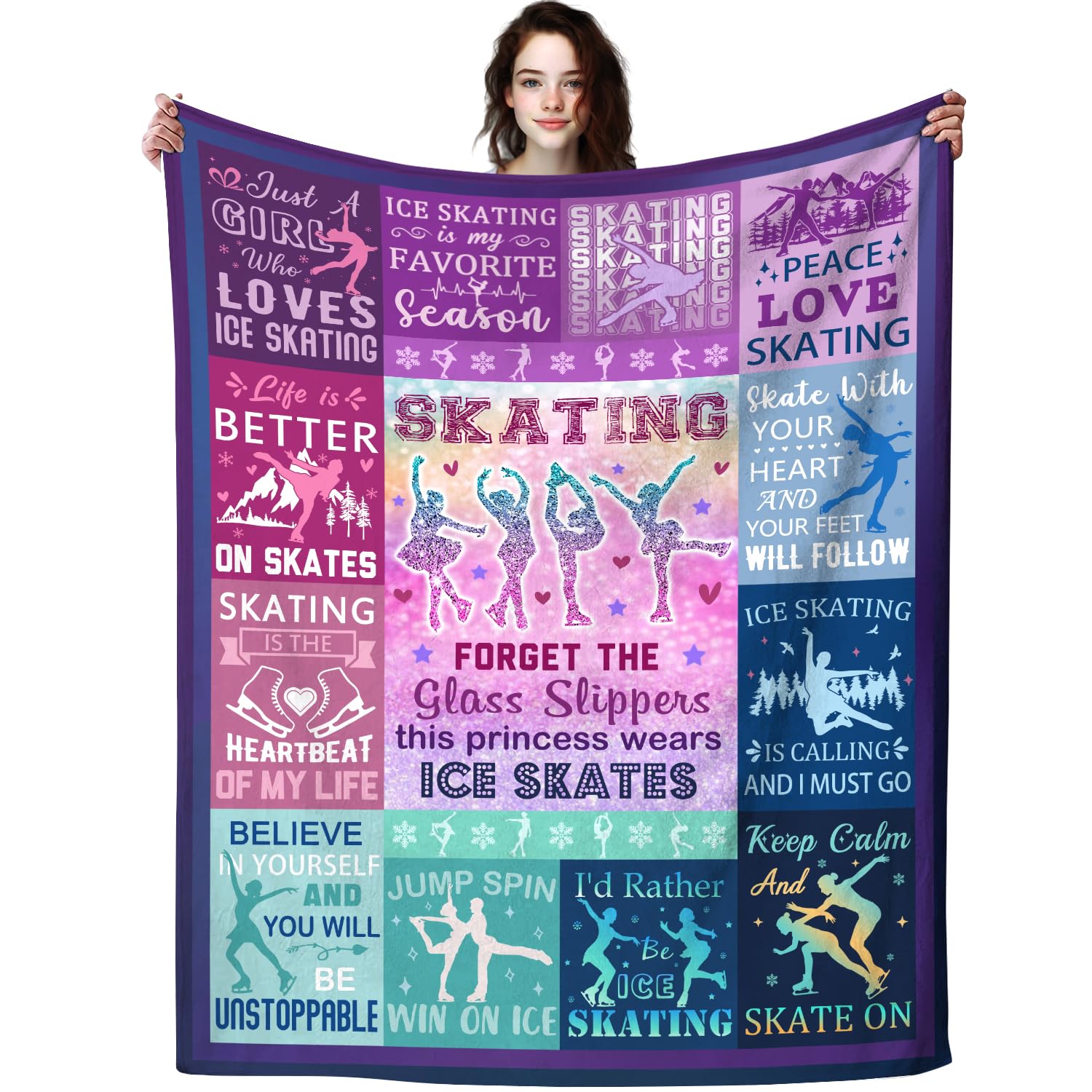 Zabaobo Women's Skating Ice Blanket Skate Lover Gifts For Girls,Winter Sports Theme Stuff Figure Throw Blankets,Ice Skater Gift For Teen Adult 60"X50"Inch