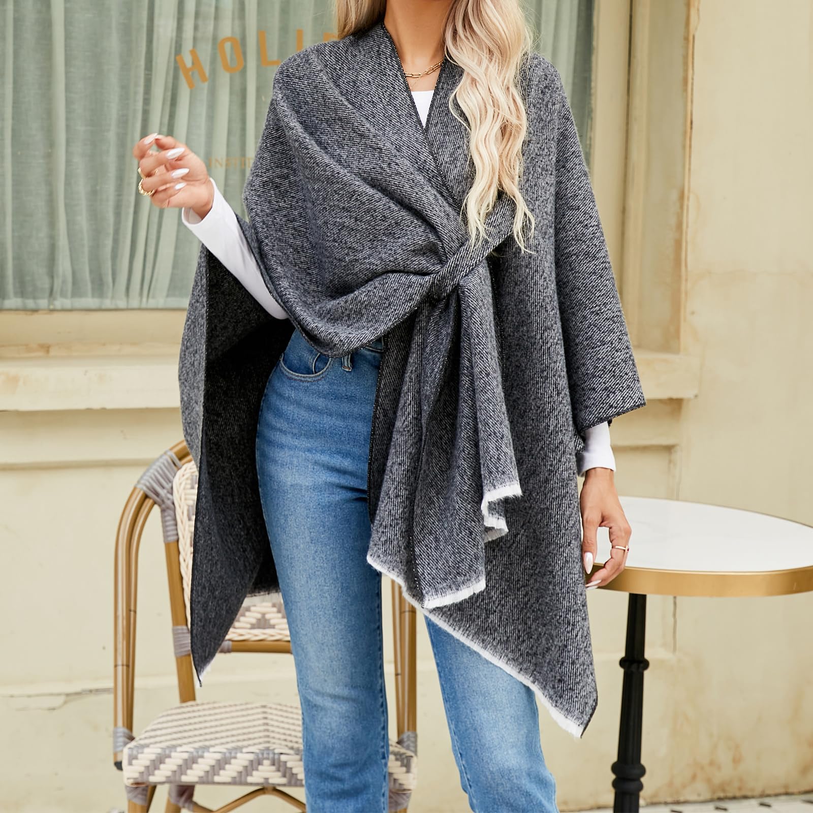 Scialle avvolgente poncho da donna caldo mantello cardigan aperto davanti elegante scialli per primavera autunno inverno