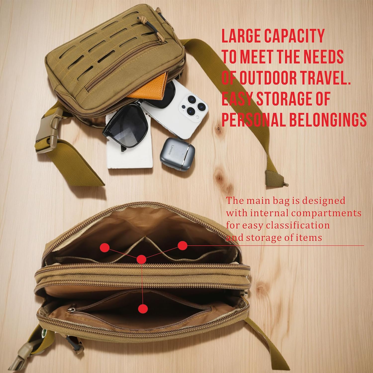 Small Waist Bag Fanny Pack for Men Women, Military Style Belt Bag with MOLLE System, Water-Resistant & Adjustable Strap for Running, Hiking, Festivals, Gym (Brown) - Image 5