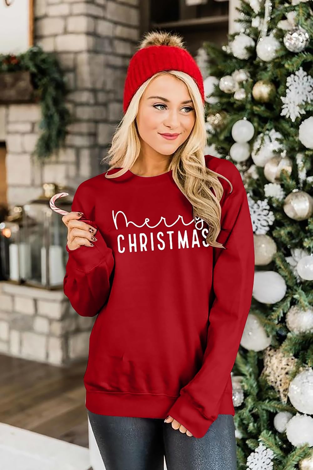 Christmas Sweatshirts For Women Xmas Sweater Merry Christmas Letter Printed Sweatshirt Holiday Long Sleeve Tops - Image 6