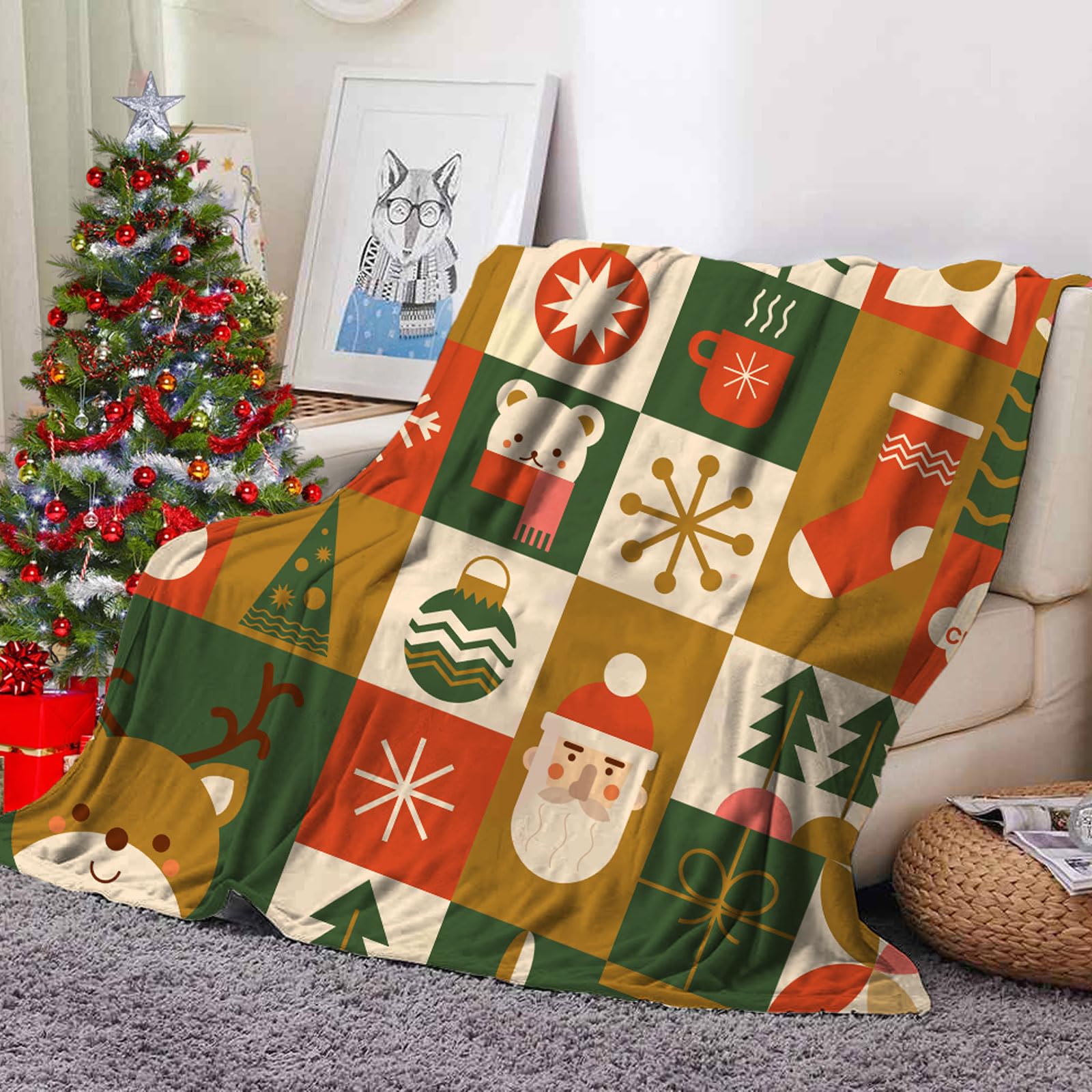 UGZDEA Christmas Blanket 150x200cm, Christmas Sofa Blanket, Soft Warm Winter Fleece Christmas Blanket for Adults and Kids (F - Image 2