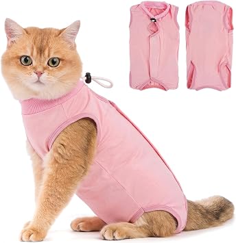 Avont Cat Recovery Suit - Kitten Onesie for Cats After Surgery | Stop Licking, Protects Stitches, S Neck 22-26cm, Chest 29-33cm, Back 20cm, Soft & Breathable, Hook & Loop, Pink