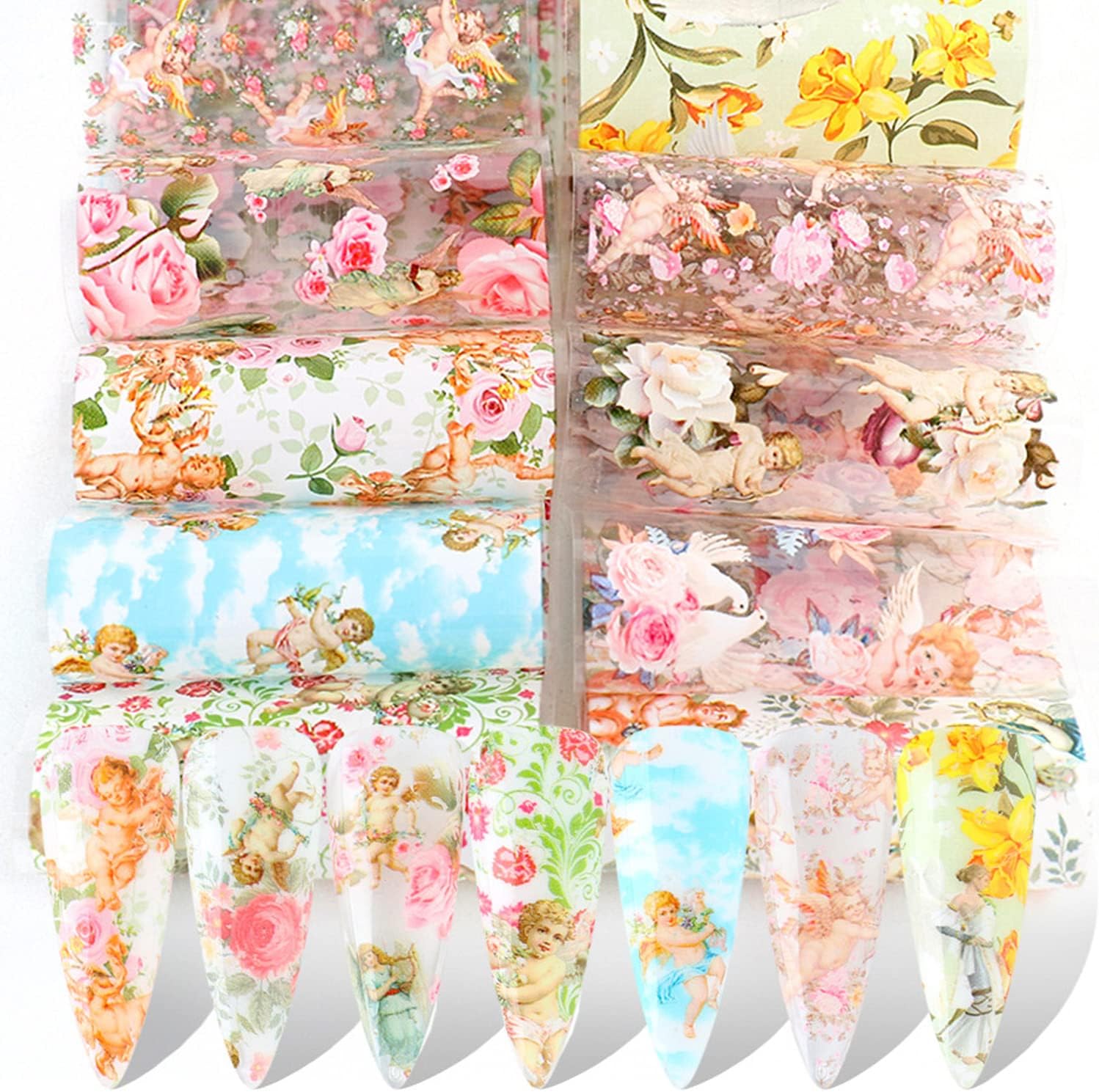 10 Sheets Angel Cupid Nail Art Foil Transfer Sticker Valentines Day Nail Stickers Decals Eros Cupid Nail Foil Nail Art Supplies Valentines Nail Design Decorations for Women Girls Nail Accessories