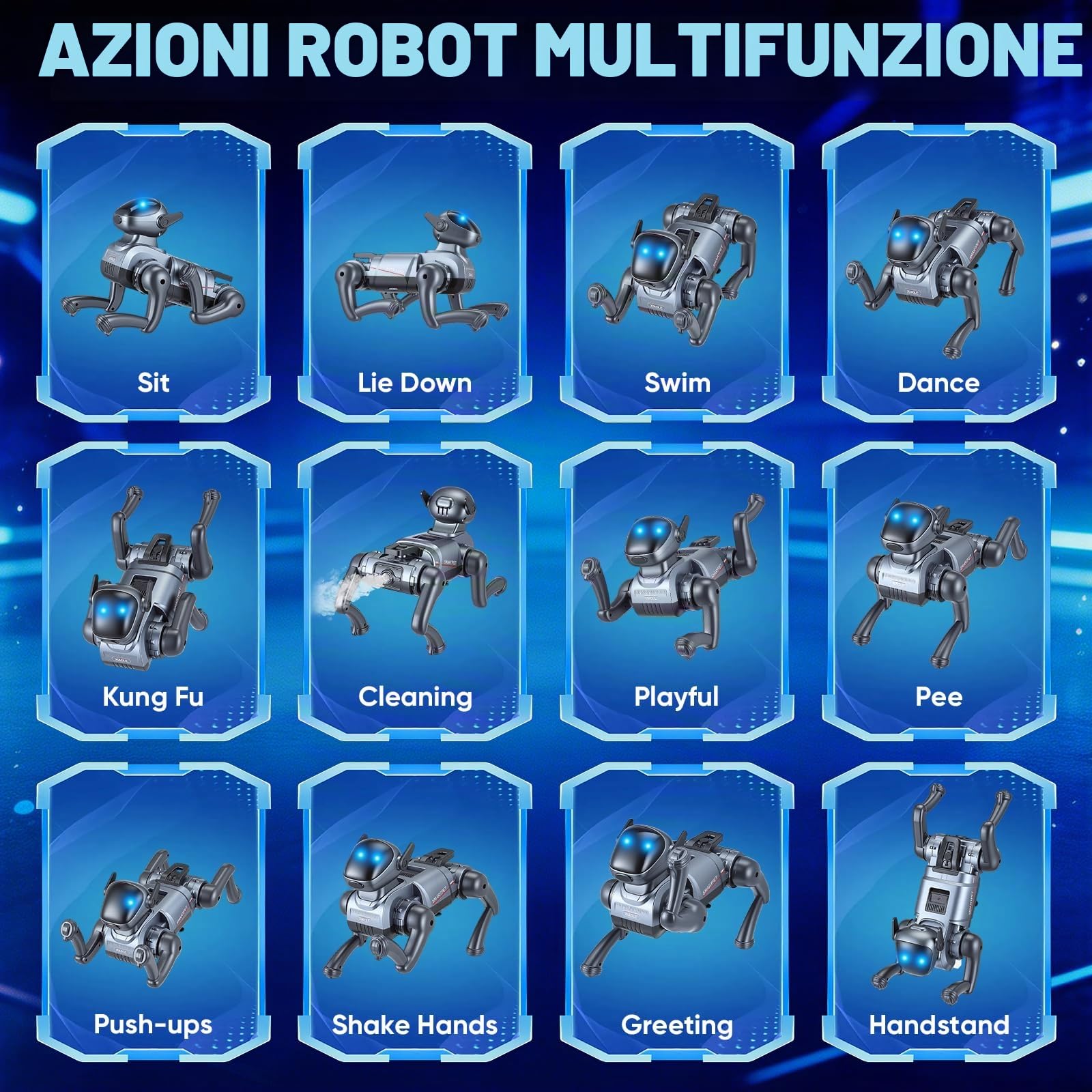 Cane Robot Giocattolo con Telecomando 2.4G, 25 Funzioni Interattive (AI, Voce, Programmazione), Occhi LED Dinamici ed Effetto Nebbia, 2 Batterie, Giocattolo Cane Robot Ricaricabile