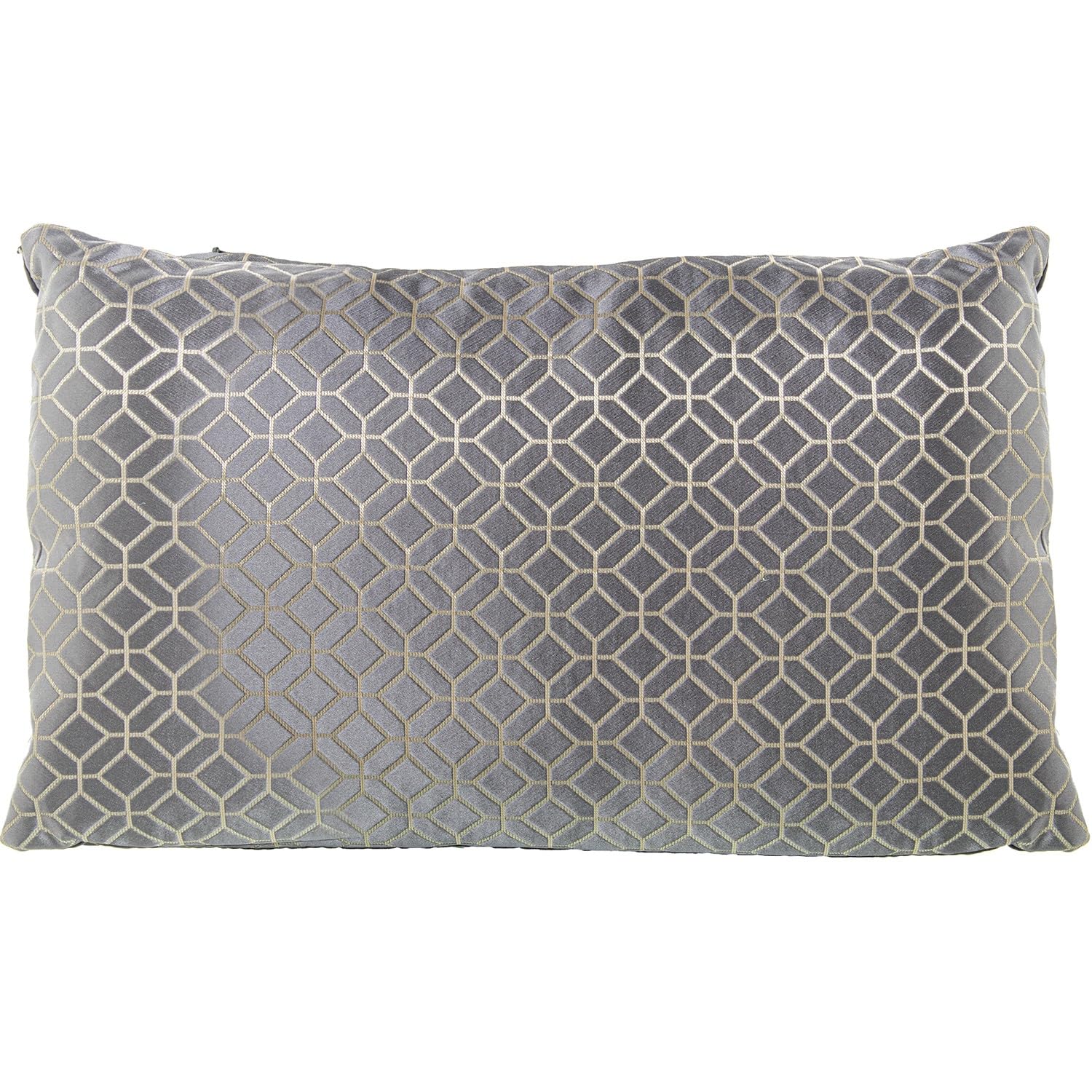 Coussin rectangulaire 50x30cm en polyester gris et beige avec motifs octogones