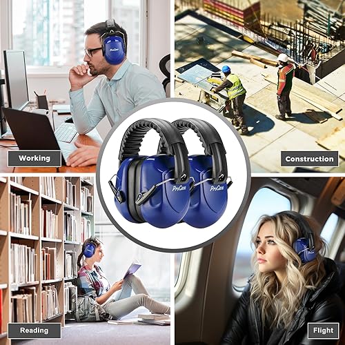 Vista 198 de ProCase - Orejeras de seguridad con protección auditiva NRR de 28 dB; para campos de tiro, podado de césped, construcción, carpintería, 1 - Azul puro