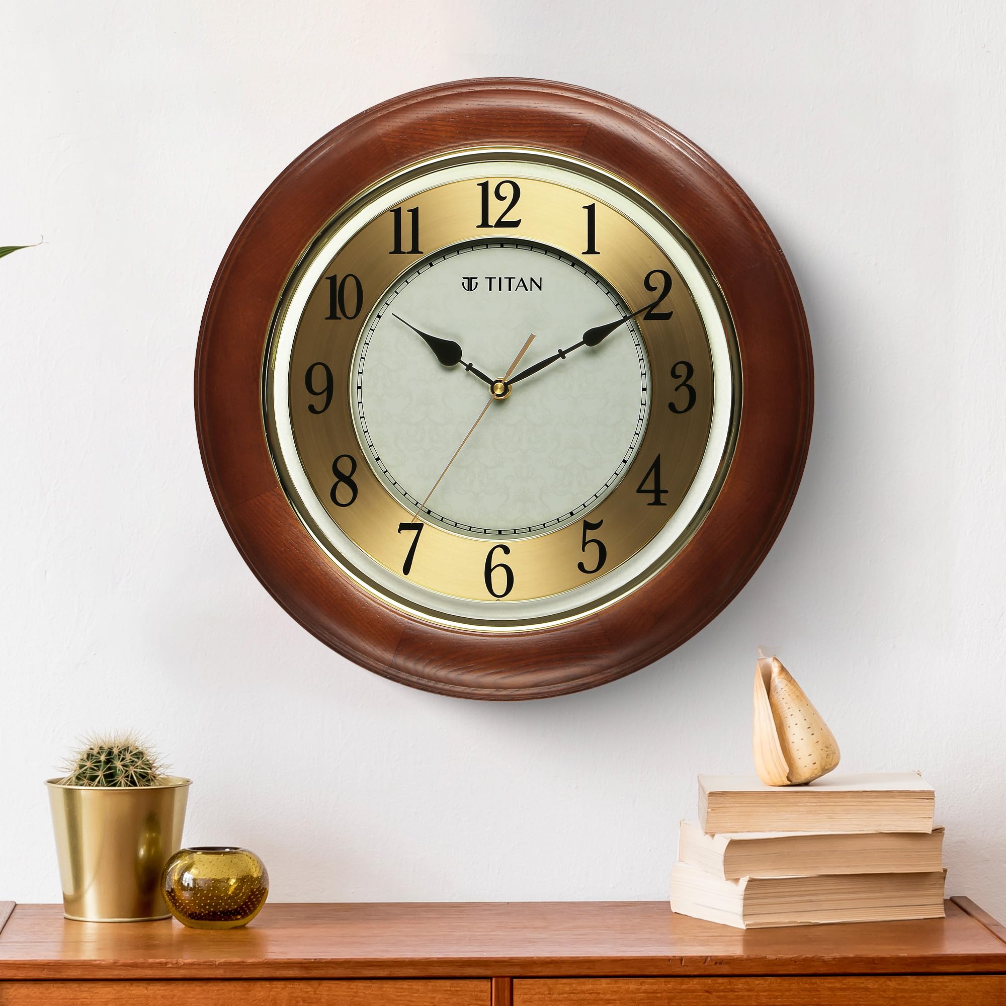 Buy Titan Grandeur Classic Wooden Wall Clock with Textured Dial