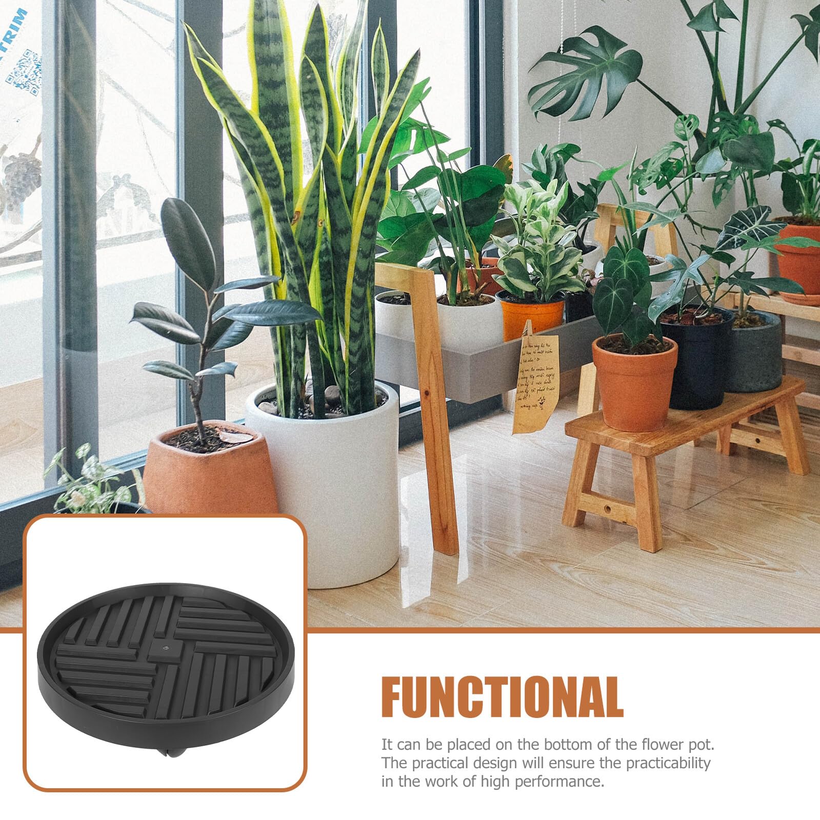Toyvian Vassoio per Piante con Ruote in Plastica Nero, Portavaso Mobile con Funzione di Raccolta Acqua per Piante e Grandi Alberi da Interno e Balcone