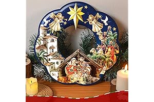 Christmas Above Door Decorations Set: Holy Family Wreath and Nativity Scene