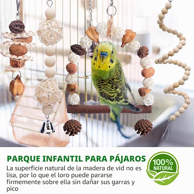 Foto 6 de 7 de Juguetes para Pájaros - Pájaros Juguetes, 6 Piezas Juguete Colgante para Mascotas con Campanas, Escalera…