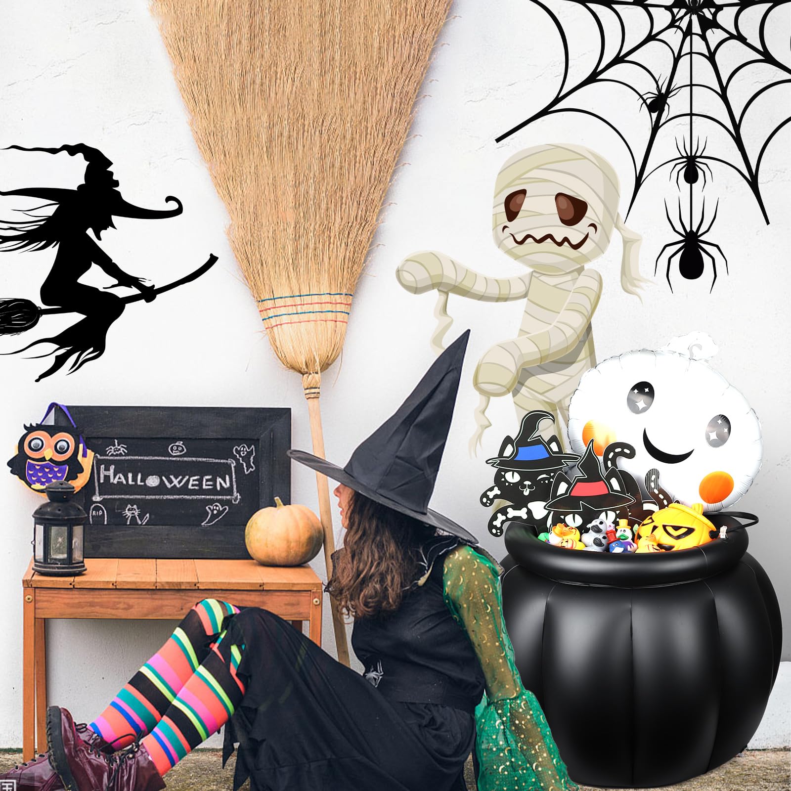 TOYMIS Cubo De Hielo Inflable, 56x41cm Caldera de Caldero de Brujas Enfriador Grande de Halloween para Bebidas Cubo de Hielo Inflable para Fiestas de Halloween Viajes