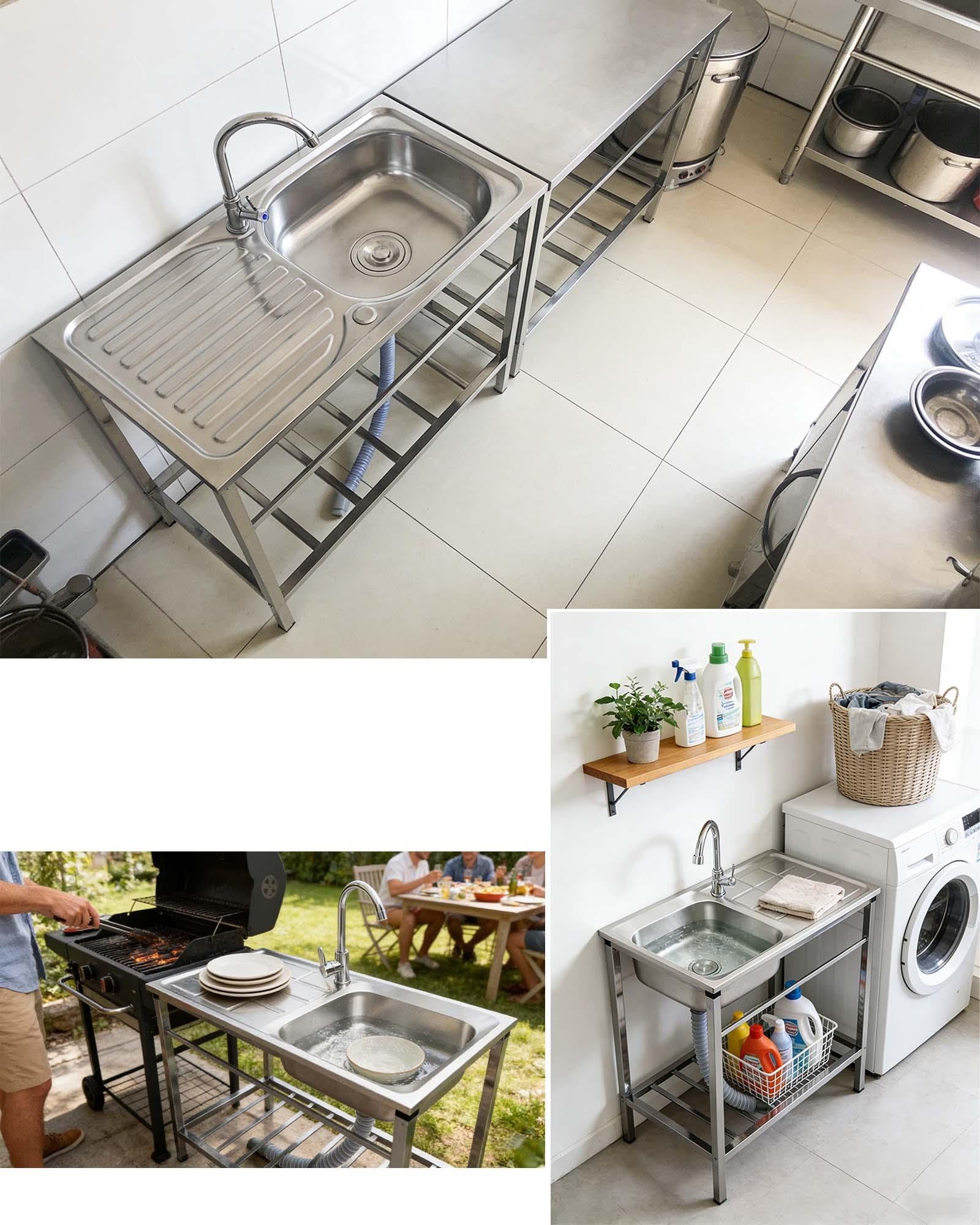 Lavabo per Cucina Commerciale Portatile Lavandino Da Esterno Acciaio Inox