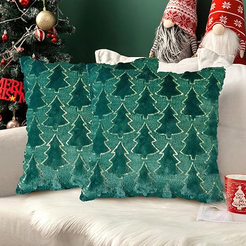 Miniatura 13 de Juego de 2 fundas de almohada de Navidad de 18 x 18 pulgadas, fundas de cojín de piel sintética suave para árbol de Navidad para sofá, sofá o Rojo