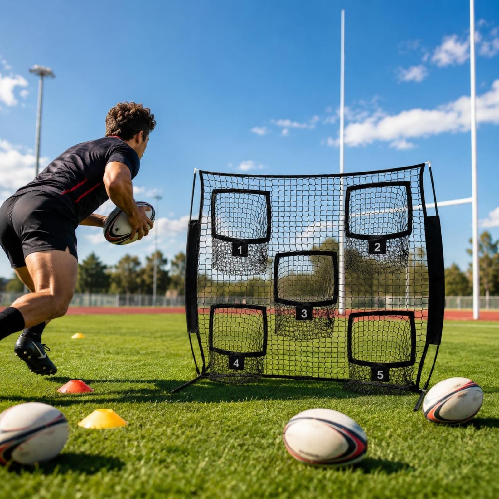 Red de Entrenamiento Portátil Portería Objetivo Fútbol Objetivos Numerados con Cinco Soporte de Fibra de Vidrio con Refuerzos Práctica de