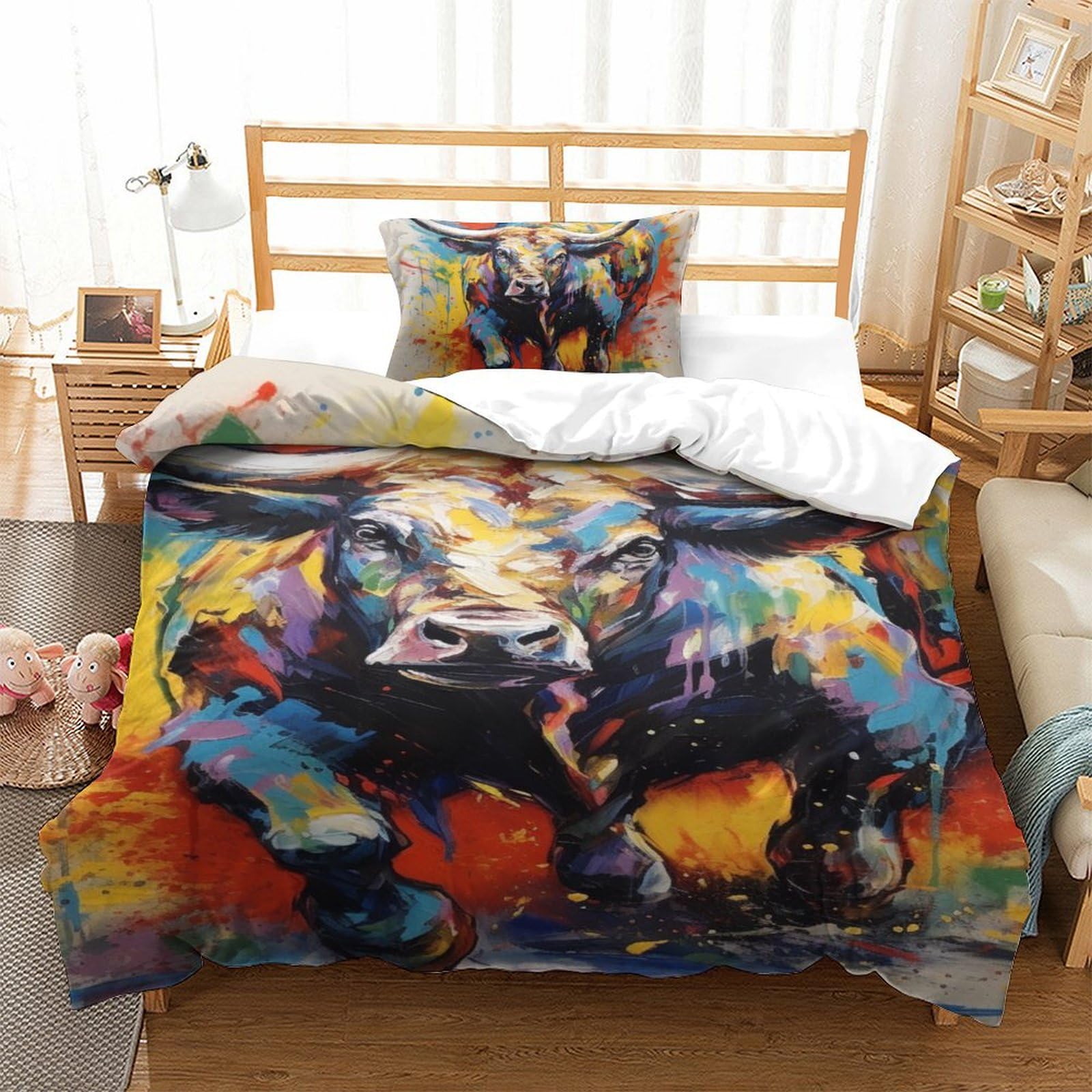 Housse de couette Yak 3D 135x200 lit simple microfibre avec fermeture éclair enfant
