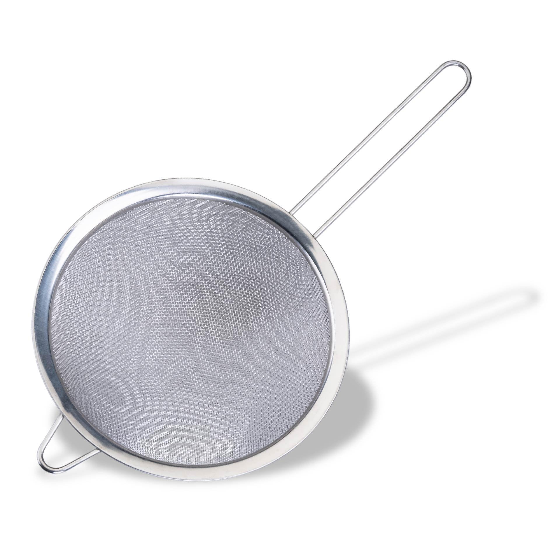 Fackelmann Initial Sieve Stainless Steel, Fine Metal Mesh with Rim, Long Handle, for Sifting Straining & Draining, Food Kitchen Drainer, Pasta & Rice Strainer, Large 20cm Diameter Colander