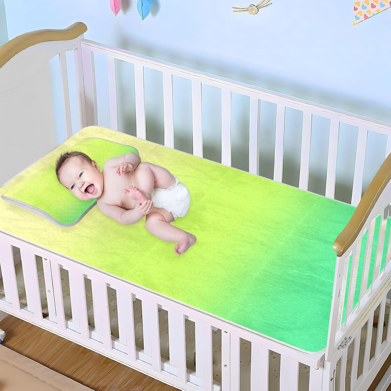 Fresh Summer Green Gradient Cooling Baby Crib Mattress 28" x 52" Reusable Pads for beds for Kids, Adult