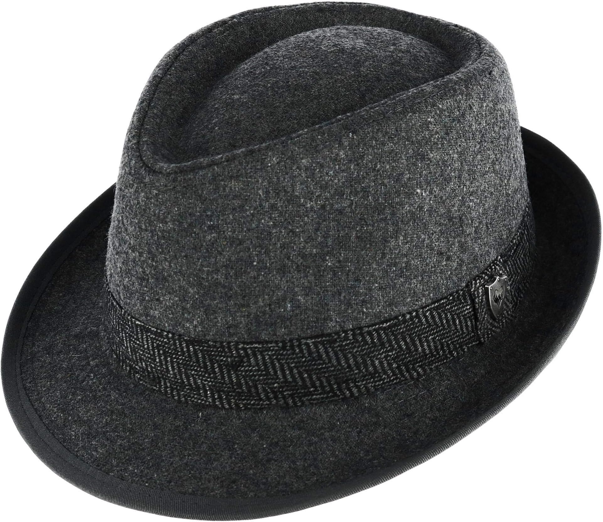 AscentixMen’s Fedora, 2” Brim, Classic Wool Blend with Herringbone Band