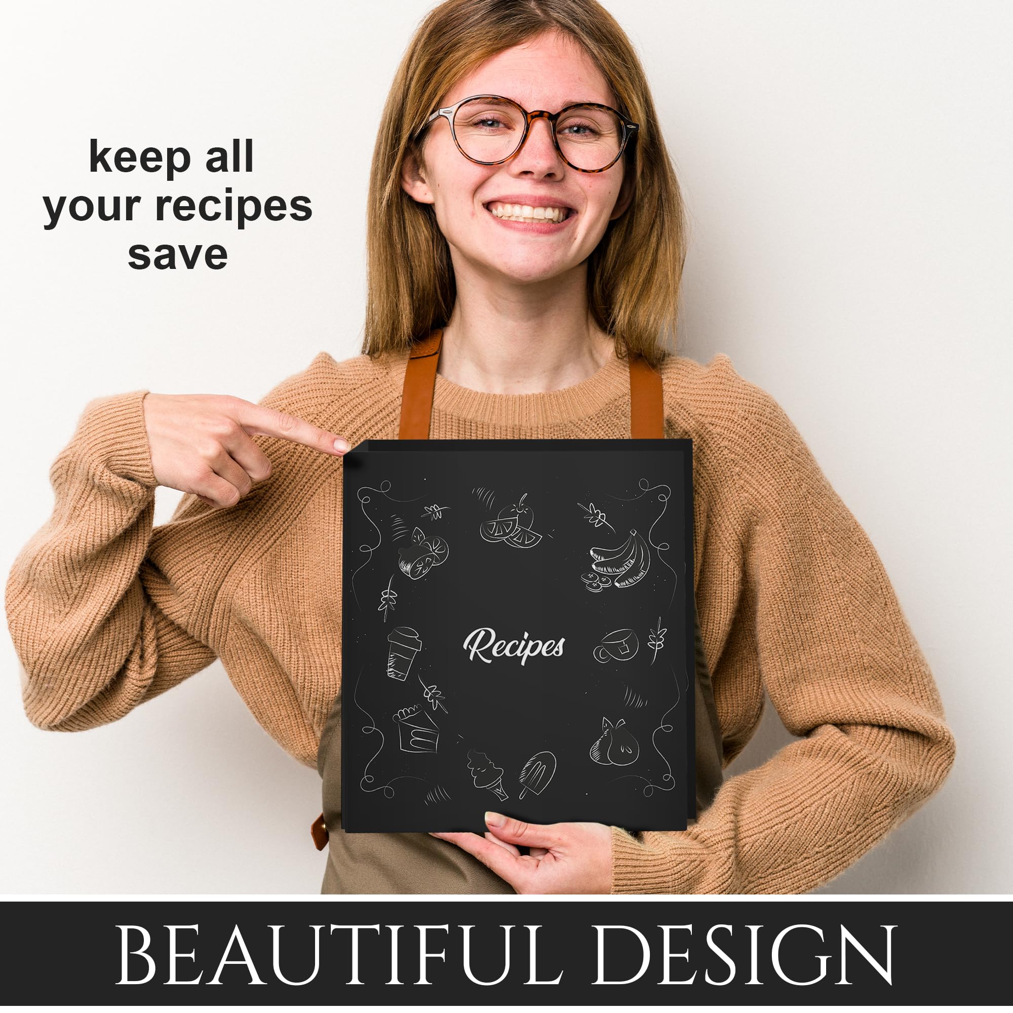 Raccoglitore per ricette, organizer per ricette da 8,5 x 9,5, libro di ricette da scrivere nelle proprie ricette, libro di ricette vuoto con 60 biglietti di ricette, raccoglitore per ricette con