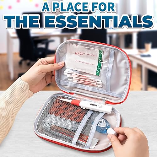 Miniatura 5 de BURIUS 2 bolsas de primeros auxilios de viaje vacías y portátiles, bolsa médica pequeña vacía con múltiples compartimentos, bolsa de primeros