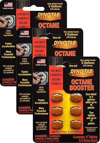 Dyno-tab Octane Booster - Tarjeta de 6 pestañas, paquete de 3, cada paquete añade hasta 17 puntos, probado en laboratorio, disolución rápida,