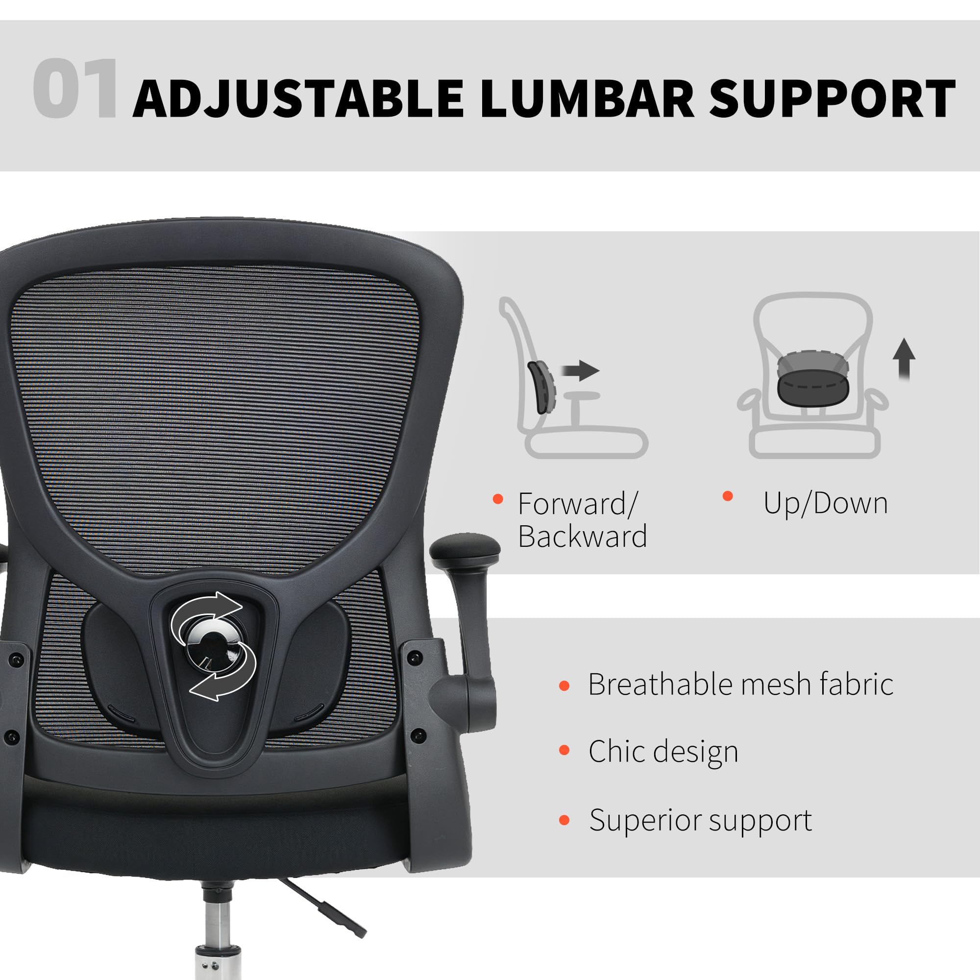 HOMCOM Drafting Chair with 4D Lumbar Support, Ergonomic Mesh Tall Office Chair with Flip-up Armrests and Adjustable Footrest, 360 Degree Swivel Task Stool for Standing Desk, Home Office, Black