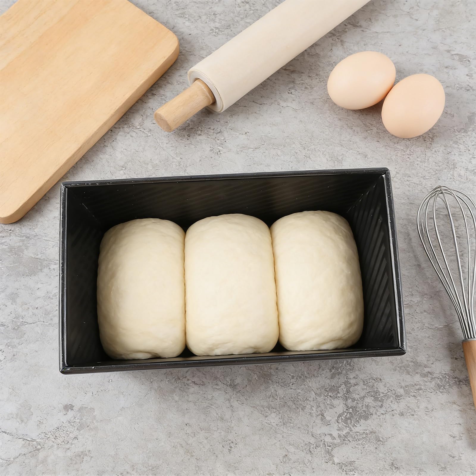 Stampo per il pane con coperchio, 2 pezzi, 1000 g e 450 g, con coperchio in acciaio al carbonio, rivestimento antiaderente, con fori di ventilazione, per toast e pane, colore nero