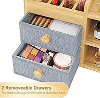 Vista 8 de Organizador de Maquillaje Grande para Encimera de Tocador, Organizadores de Encimera de Baño de Bambú y Almacenamiento, Organizador de Cosméticos