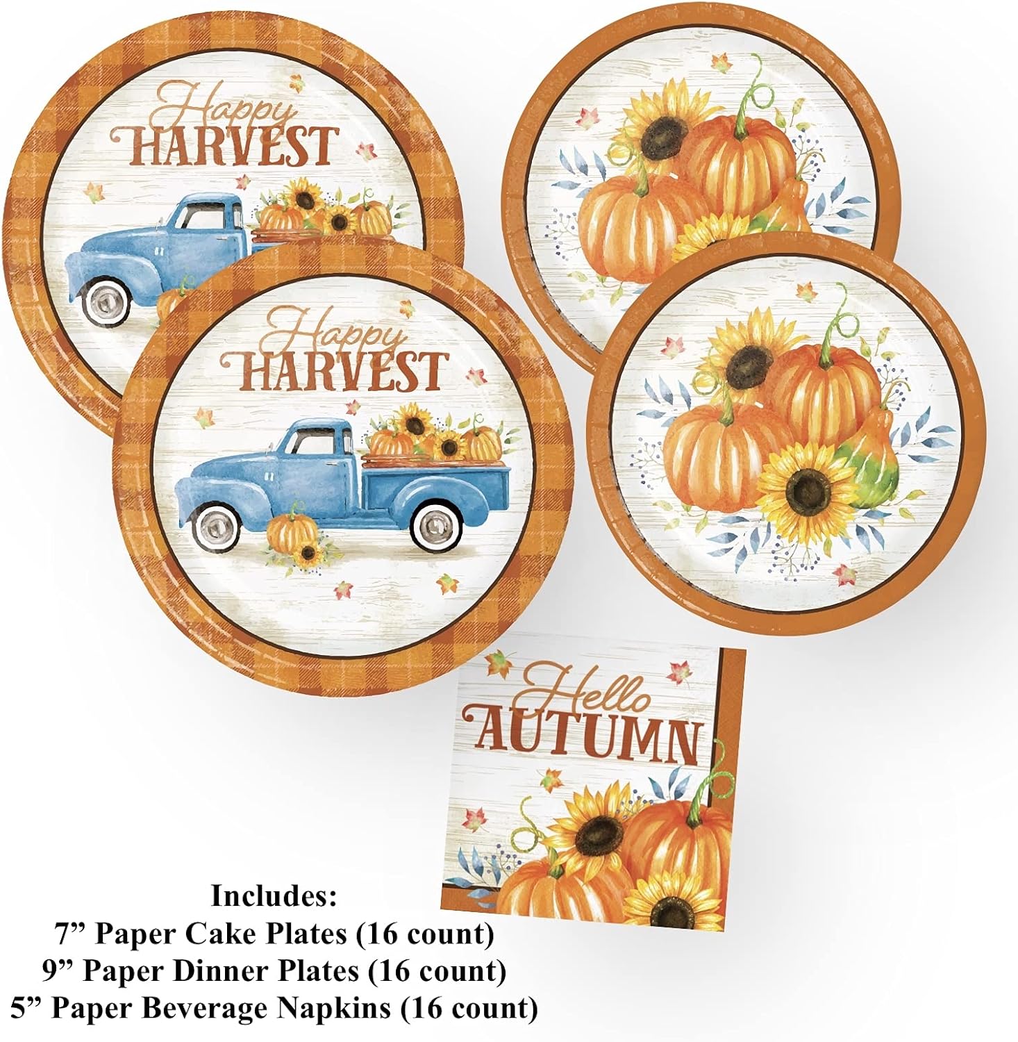 Creative Converting Fall Paper Plates and Napkins, Harvest Party, Pumpkin Baby Shower, Birthday Party, Thanksgiving Dinner (48 Piece)