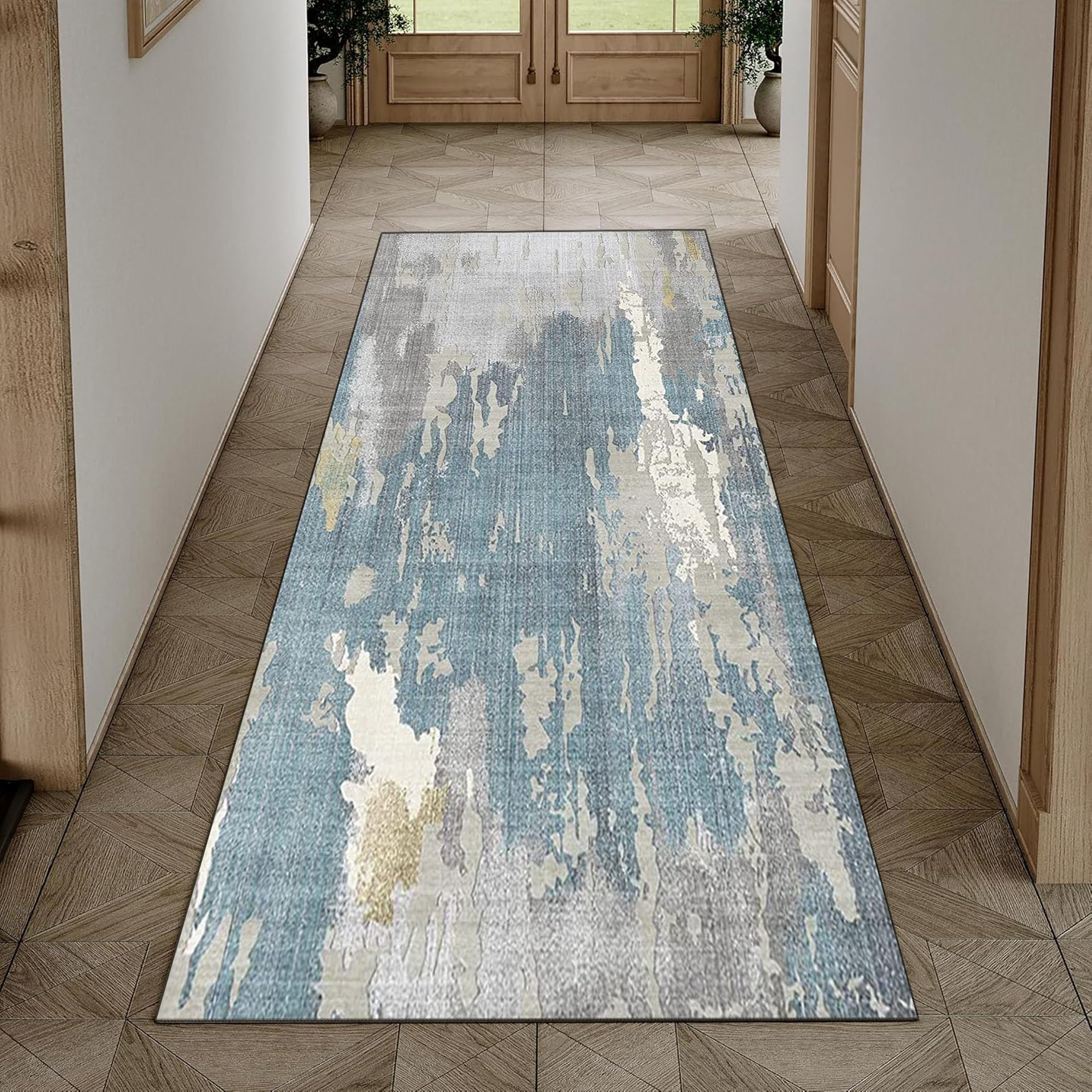 Alfombra de cocina lavable en microfibra suave de 110x110 cm con base antideslizante