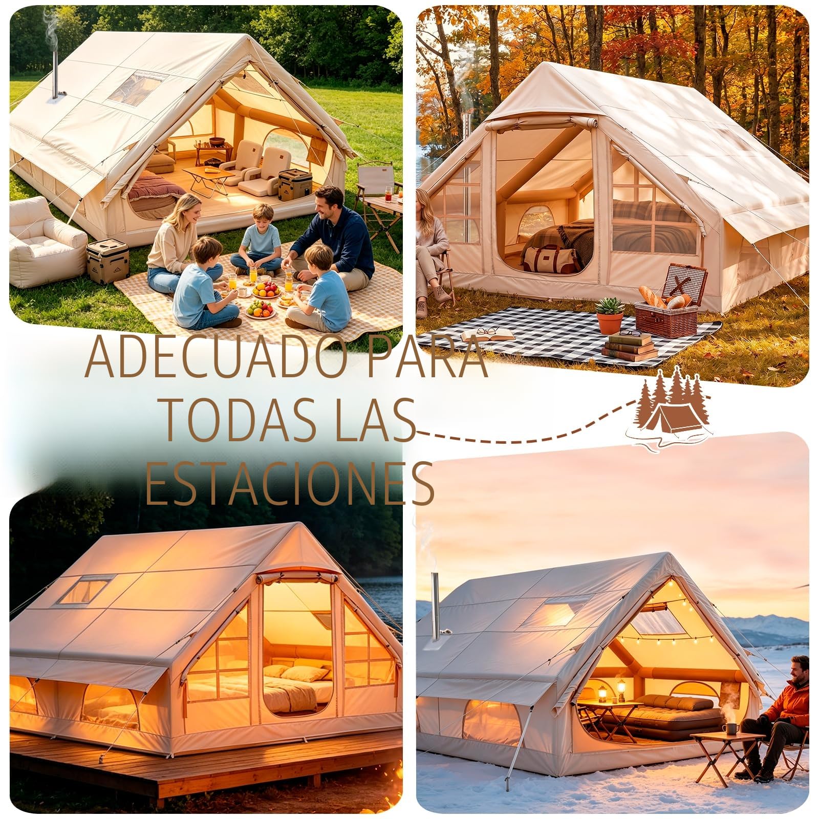 Tienda de campaña inflable con bomba, tienda de campaña inflable para camping, 4 temporadas, resistente al agua y al viento, tienda de campaña Oxford con ventanas y puertas de malla para 2-4 personas,